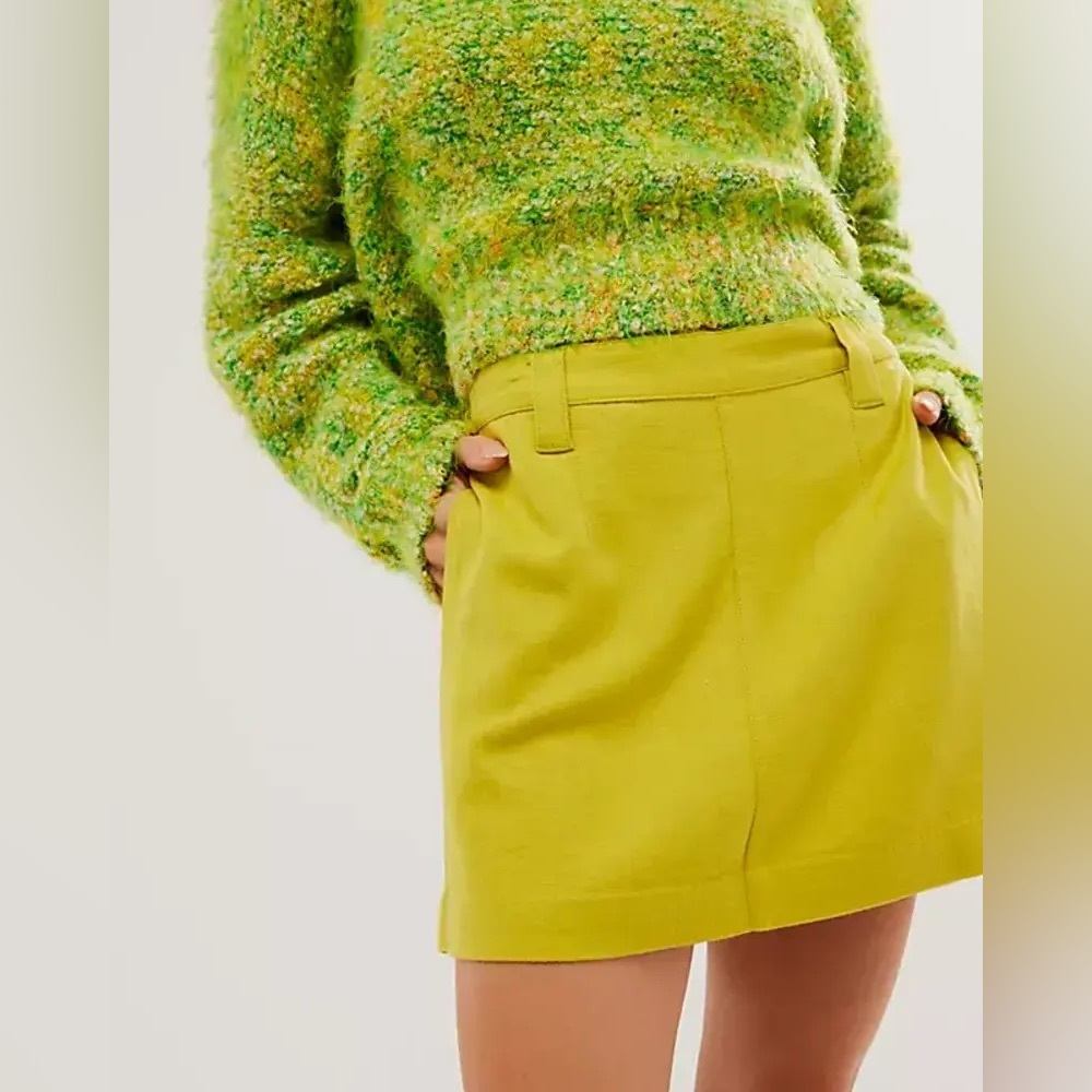NWT Free People Can't Blame Me Linen Blend Mini Skirt Size 4 Citronelle preppy
